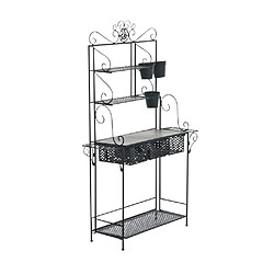 Decoshop26 Etagère de rangement pour véranda jardin balcon pliable fleur plante avec paniers en métal noir 10_0003822