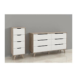 Acheter VANKKA Commode 6 tiroirs - Decor chene et blanc - L 154 x P 42 x H 86 cm