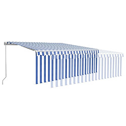 Acheter Maison Chic Auvent manuel rétractable avec store | store extérieurs de porte | Marquise Brise-soleil et LED 4x3 m Bleu et blanc -GKD45511