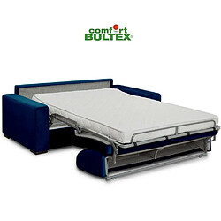 Inside 75 Canapé convertible express VOLOUTO matelas 160cm comfort BULTEX® 16cm sommier lattes RENATONISI velours bleu pas cher