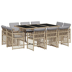 vidaXL Ensemble à manger de jardin et coussins 11 pcs mélange beige