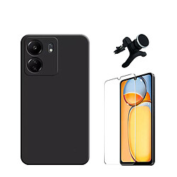 Kit de film en verre trempé de la couverture en 5D + boîtier en silicone liquide + porte-voiture renforcé Phonecare pour Xiaomi Redmi 13C - le noir