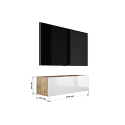 3XELIVING Meuble TV suspendu, D: l : 100 cm, H : 34 cm, P : 32 cm CHÊNE WOTAN/BLANC BRILLANT pas cher