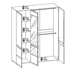 Dansmamaison Armoire 3 portes battantes Blanc/Chêne à LED - ONIEL