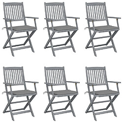 vidaXL Chaises pliables d'extérieur lot de 6 et coussins Bois d'acacia