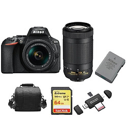 NIKON D5600 TWIN KIT AF-P 18-55MM F3.5-5.6G VR AF-P 70-300MM F4.5-6.3 ED VR DX (20062) + 64GB SD card + camera Bag + EN-EL14A Battery + Memory Card Reader