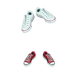 2 Paires 1/6 Echelle Chaussure de Toile en Caoutchouc pour 12'' Figure Personnes Homme Femme - Rouge Blanc