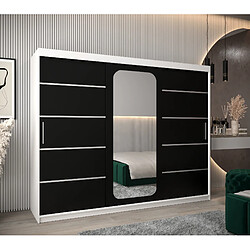 Abiks Meble Armoire PROMO V2 À Portes Coulissantes 200/250/62 3 Portes (Blanc/Noir)