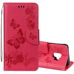 Wewoo Housse Étui rouge pour Samsung Galaxy S9 Vintage motif de papillon floral gaufré flip horizontal en cuir avec fente carte et titulaire portefeuille lanière