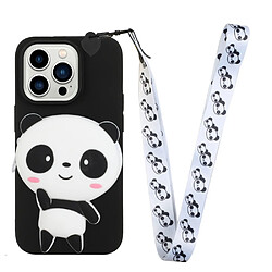 Coque en silicone motif de dessin animé, anti-chocs avec lanière pour votre iPhone 14 Pro Max - Panda