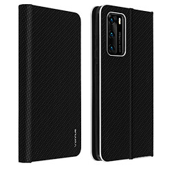 Avizar Housse Huawei P40 Étui Intégral Porte-carte Support Vidéo Effet Carbone Noir