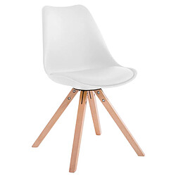 Decoshop26 Chaise de salle à manger design scandinave en PVC blanc et pieds en bois clair forme carré 10_0003427