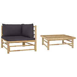 Maison Chic Salon de jardin 2 pcs avec coussins - Table et chaises d'extérieur - Mobilier/Meubles de jardin Moderne gris foncé Bambou -MN42308