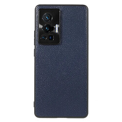 Coque en TPU + cuir véritable texture litchi, anti-rayures, bleu pour votre Vivo X70 Pro