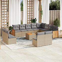 Maison Chic Salon de jardin avec coussins 13 pcs | Ensemble de Table et chaises | Mobilier d'Extérieur beige résine tressée -GKD15332