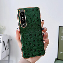 Coque en TPU + cuir véritable électroplaqué, texture autruche pour votre Sony Xperia 1 IV 5G - vert