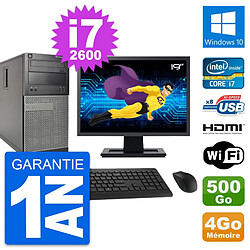 PC Tour Dell 390 MT Ecran 19" i7-2600 RAM 4Go Disque 500Go HDMI Windows 10 Wifi - Occasion