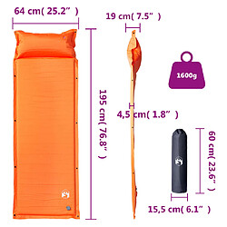 vidaXL Matelas de camping autogonflant avec oreiller 1 personne orange pas cher