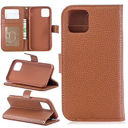 Wewoo Coque Etui à rabat en cuir Lychee pour iPhone 11 support logements cartes portefeuille et cadre photo brun