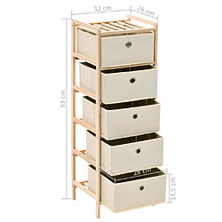 vidaXL Étagère de rangement 5 paniers tissu bois de cèdre beige pas cher