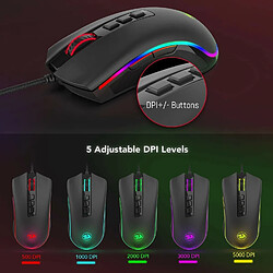 Acheter Souris Gamer Redragon COBRA (M711) 7 boutons, 5000 DPI, optique, filaire USB, rétroéclairage LED RVB couleurs suivant DPI