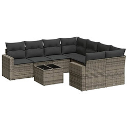 Maison Chic Salon de jardin 9 pcs avec coussins | Ensemble de Table et chaises | Mobilier d'Extérieur gris résine tressée -GKD35312