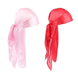 2 Pièces Durag Headwear Cap Chute De Cheveux Écharpe Bandana Turban Rouge + Rose pas cher