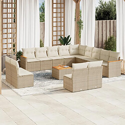 vidaXL Salon de jardin avec coussins 14 pcs beige résine tressée