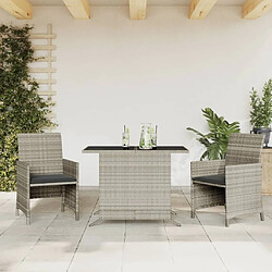 Maison Chic Ensemble de bistro 3 pcs coussins,Table + chaises + coussins de jardin gris clair résine tressée -GKD155810