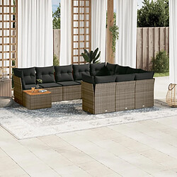 Maison Chic Salon de jardin 11 pcs avec coussins | Ensemble de Table et chaises | Mobilier d'Extérieur gris résine tressée -GKD59019