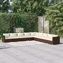 vidaXL Salon de jardin 9 pcs avec coussins Résine tressée Marron