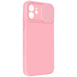 Avizar Coque pour iPhone 12 Silicone Cache Caméra Coulissant rose clair