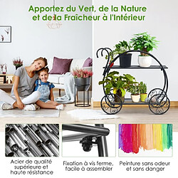 Helloshop26 Étagère à fleurs fer forgé à 2 niveaux 34 x 66 x 62,5 cm étagère pour plantes avec 4 roues décoratives pour balcon jardin cour 20_0009735