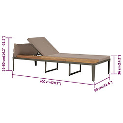 Helloshop26 Transat chaise longue bain de soleil lit de jardin terrasse meuble d'extérieur avec coussins bois d'acacia solide marron 02_0012546 pas cher