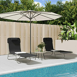 Maison Chic Lot de 2 Chaises longues pliables | Bain de soleil Relax | Transat noir textilène et acier -GKD44662