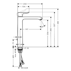 Hansgrohe - Mitigeur lavabo Metris 260 longueur 197 mm surélevé pour vasque libre avec tirette et vidage chromé