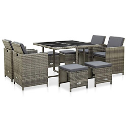 Maison Chic Mobilier à dîner 9 pcs de jardin avec coussins - Ensemble table et chaises d'extérieur - Salon/Mobilier de jardin classique Résine tressée Gris -MN55854