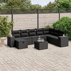 Maison Chic Ensemble Tables et chaises d'extérieur 9 pcs avec coussins,Salon de jardin noir résine tressée -GKD428750