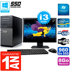 PC Tour DELL 7010 Ecran 27" Core I3-3220 RAM 8Go Disque 960 Go SSD Wifi W7 - Occasion