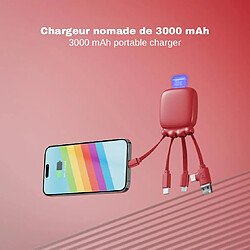 Avis SANAG Câble Multi Connecteurs Usb - Hub Usb 4 En 1- Chargeur Universel Et Batterie Externe 3000 Mah En Plastique Recyclé - Octopus Gamma - Rouge