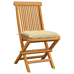 Maison Chic Lot de 6 Chaises de jardin,Fauteuil d'extérieur avec coussins blanc crème Teck massif -MN32222