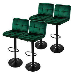 ML-Design Lot de 4 tabourets de bar rembourrées en velours vert chaise réglable en hauteur