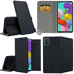 Htdmobiles Housse etui portefeuille avec coque intérieure en silicone pour Samsung Galaxy A51 + film ecran - NOIR MAGNET