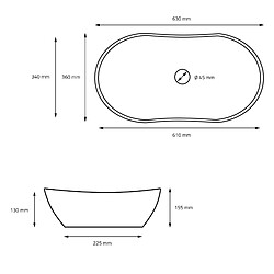 Acheter ML DESIGN MODERN LIVING Lavabo en céramique noir mat vasque à poser pour salle de bain 630x360x155 mm