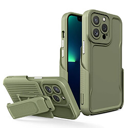 Coque en TPU anti-chocs avec béquille à clip amovible pour votre iPhone 13 Pro Max 6.7 pouces - vert armé