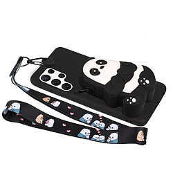 Coque en silicone motif animal de dessin animé avec lanière Noir/panda pour votre Samsung Galaxy S22 Ultra 5G