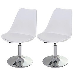 Decoshop26 Lot de 2 chaises de salle à manger pivotantes réglable en hauteur PVC blanc piètement chromé 04_0000272