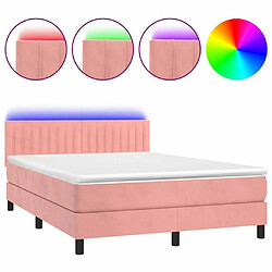 Sommier à lattes et LED,Cadre à lattes de lit avec matelas pour Adulte Rose 140x190 cm -MN46186