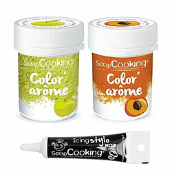 Scrapcooking 2 colorants alimentaires pomme & abricot + Stylo glaçage noir