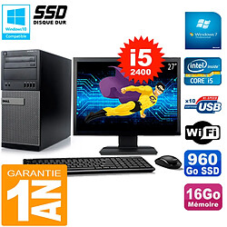 PC Tour DELL 7010 Ecran 27" Core I5-2400 RAM 16Go Disque 960 Go SSD Wifi W7 - Occasion